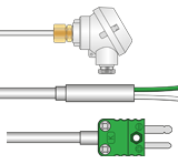 Various mineral insulated thermocouple styles including thermocouples with connectors, terminal heads and simple probe to thermocouple cable transition joints