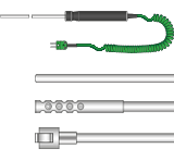 Hand held thermocouples with tips for surface and gas temperature measurements